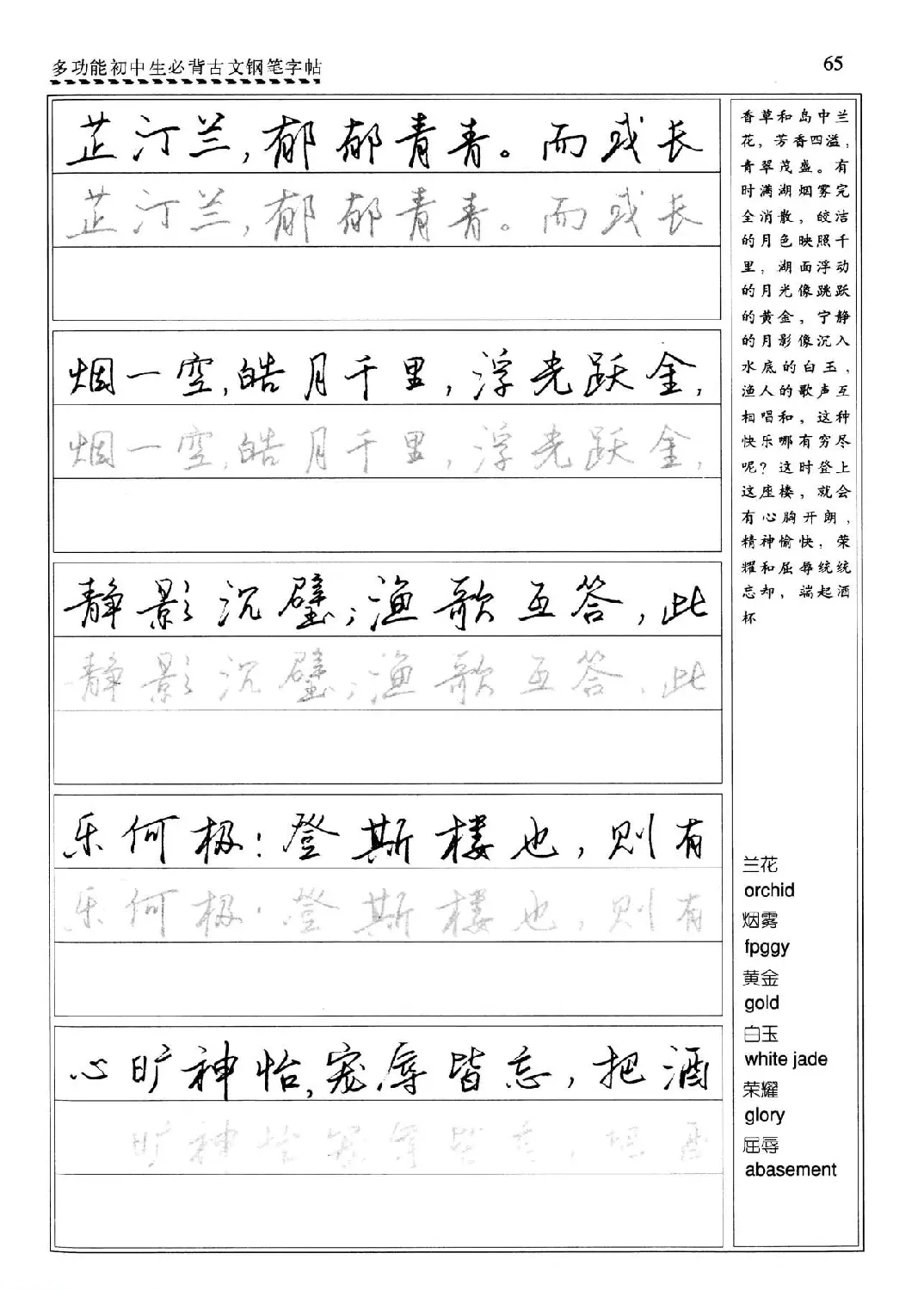 任平钢笔行书字帖《初中生必背古文》 | 硬笔书法字帖