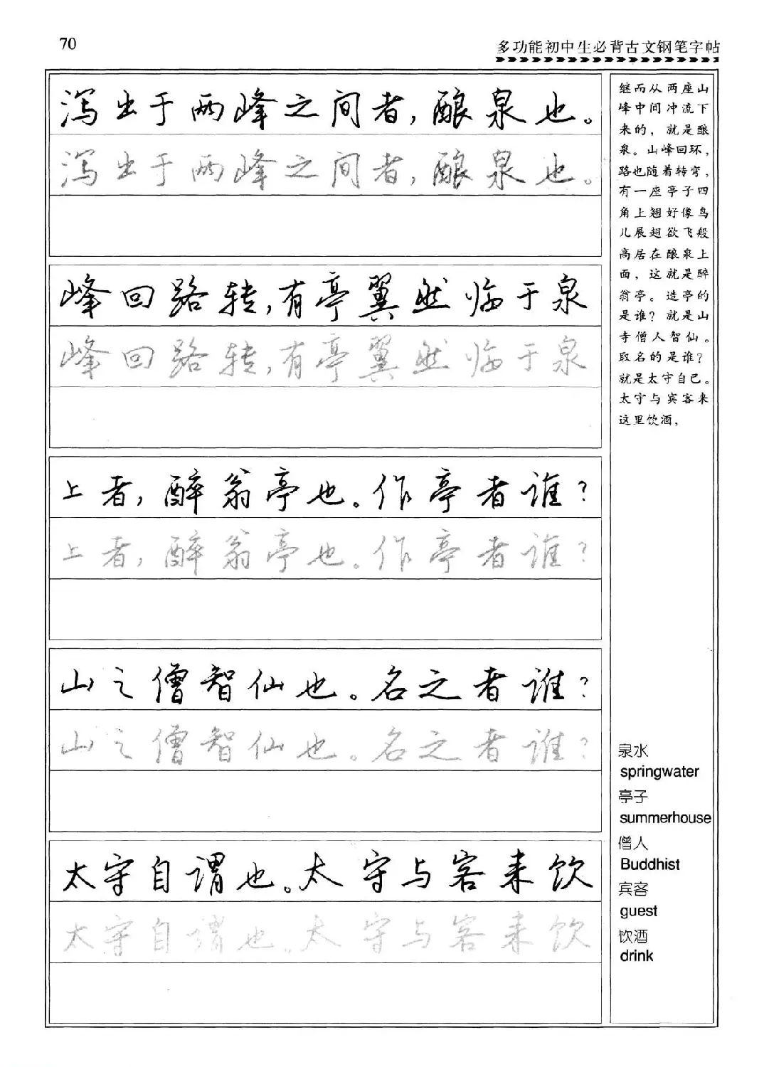 任平钢笔行书字帖《初中生必背古文》 | 硬笔书法字帖